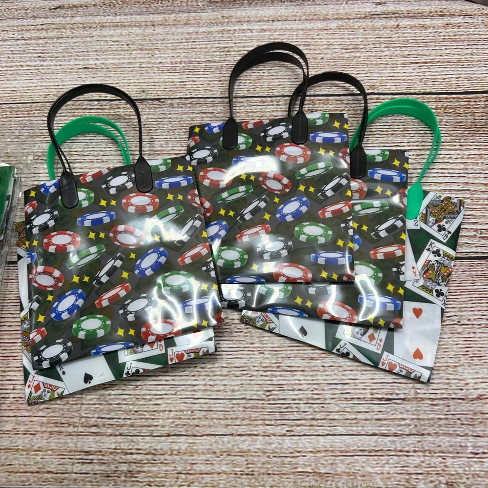 Paul & Lucy Casino Theme Plastic Gift Bags Dice Poker Chips Cards Pack of 21 NEW